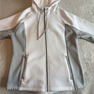 Swiss Tech White & Gray Waffle Knit Tech Fleece Hooded Zip Jacket